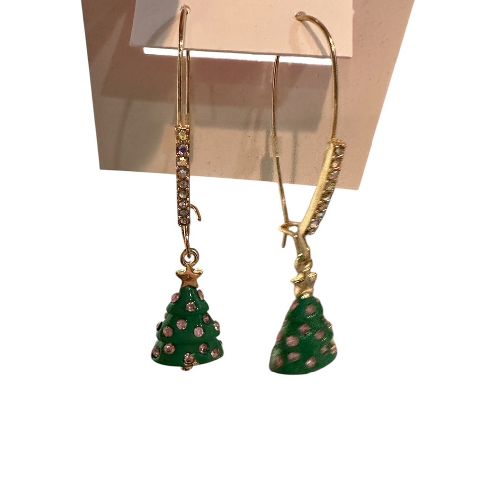 Betsy Johnson Gold and Green Christmas Tree Earrings